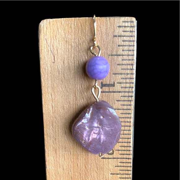 New in🤩AMETHYST STONE DANGLE DROP HOOK EARRINGS MARBLE BEAD GOLD HEALING - Picture 4 of 4